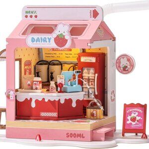 DIY Mini House Building Miniature Kit Milkbox, Miniature Lifestyle Bookshelf Dec